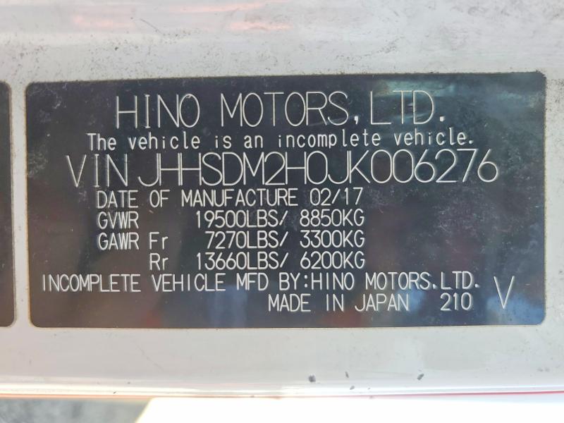 68949846 :رقم المزاد ، JHHSDM2H0JK006276 vin ، 2018 Hino 195 مزاد بيع