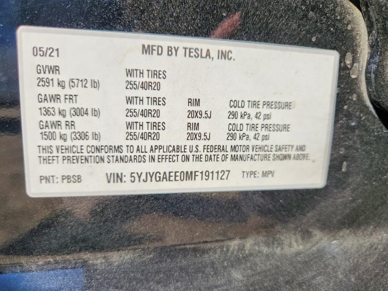 Aukcja sprzedaży 2021 Tesla Model Y, vin: 5YJYGAEE0MF191127, numer aukcji: 68244736