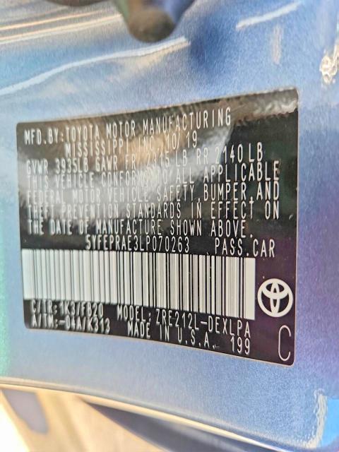 68149426 :رقم المزاد ، 5YFEPRAE3LP070263 vin ، 2020 Toyota Corolla مزاد بيع
