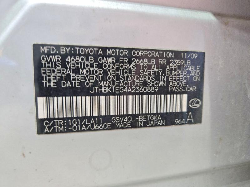 Продаж на аукціоні авто 2010 Lexus Es350, vin: JTHBK1EG4A2360889, номер лоту: 69530696