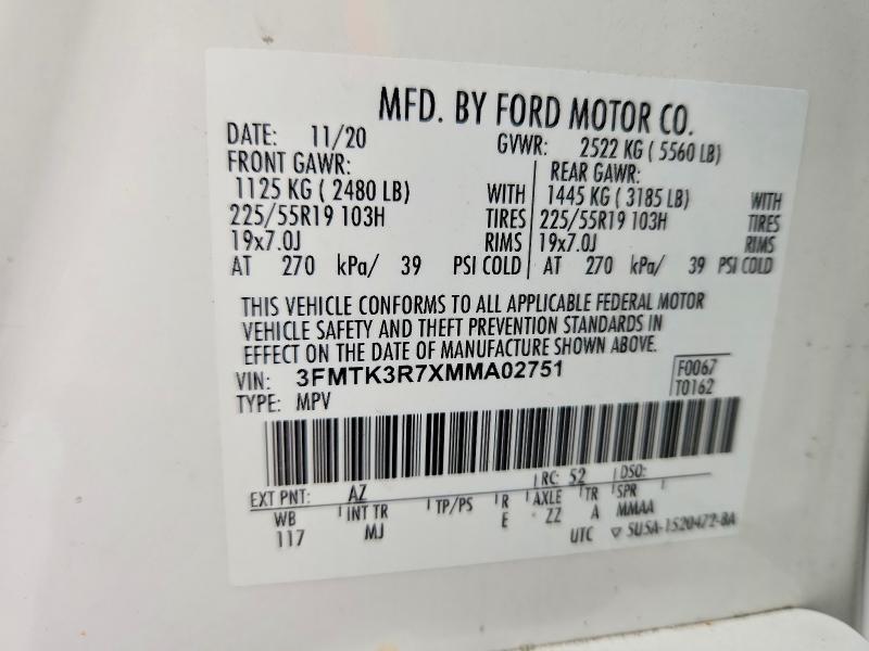 2021 Ford Mustang Mach-e მანქანა იყიდება აუქციონზე, vin: 3FMTK3R7XMMA02751, აუქციონის ნომერი: 67429886