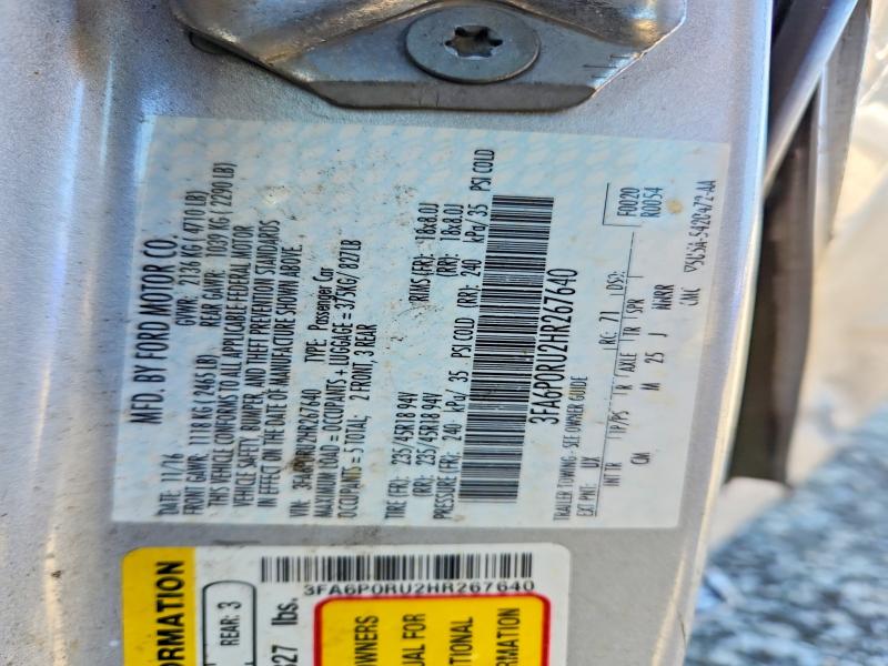 68859696 :رقم المزاد ، 3FA6P0RU2HR267640 vin ، 2017 Ford Fusion مزاد بيع