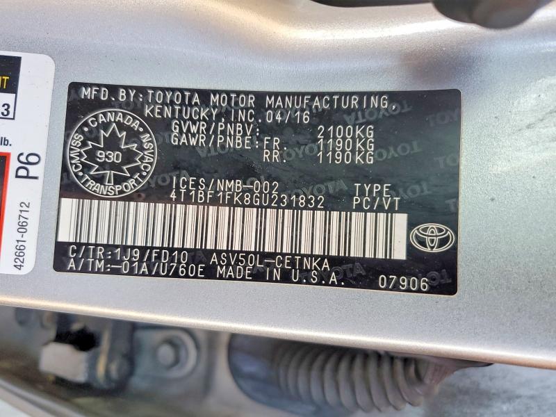 69947556 :رقم المزاد ، 4T1BF1FK8GU231832 vin ، 2016 Toyota Camry مزاد بيع