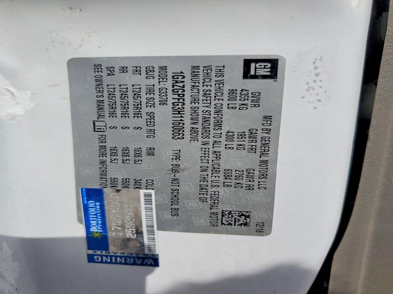 2017 Chevrolet Express G3500 მანქანა იყიდება აუქციონზე, vin: 1GAZGPFG3H1160663, აუქციონის ნომერი: 70326116