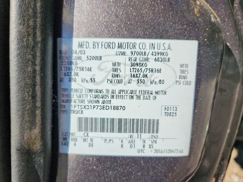 Auction sale of the 2003 Ford F350, vin: 1FTSX31P73ED18870, lot number: 71293246