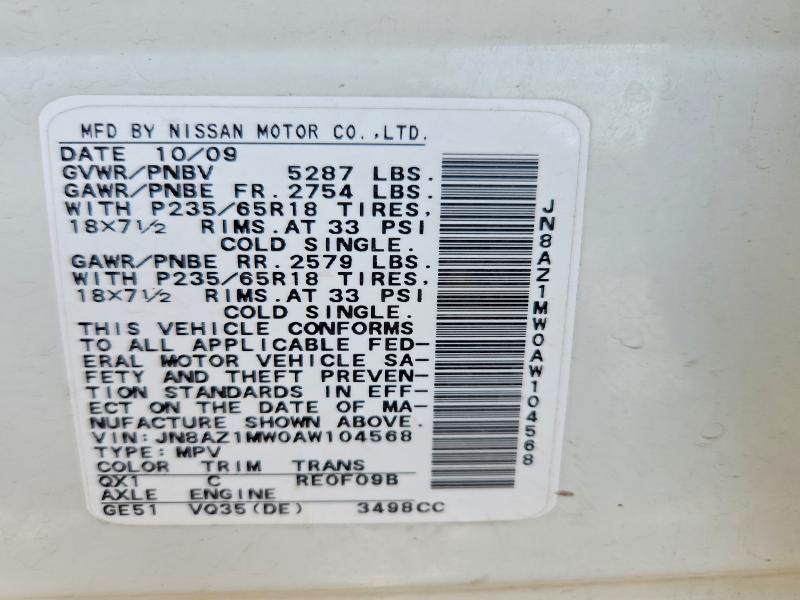 Aukcja sprzedaży 2010 Nissan Murano, vin: JN8AZ1MW0AW104568, numer aukcji: 68049776