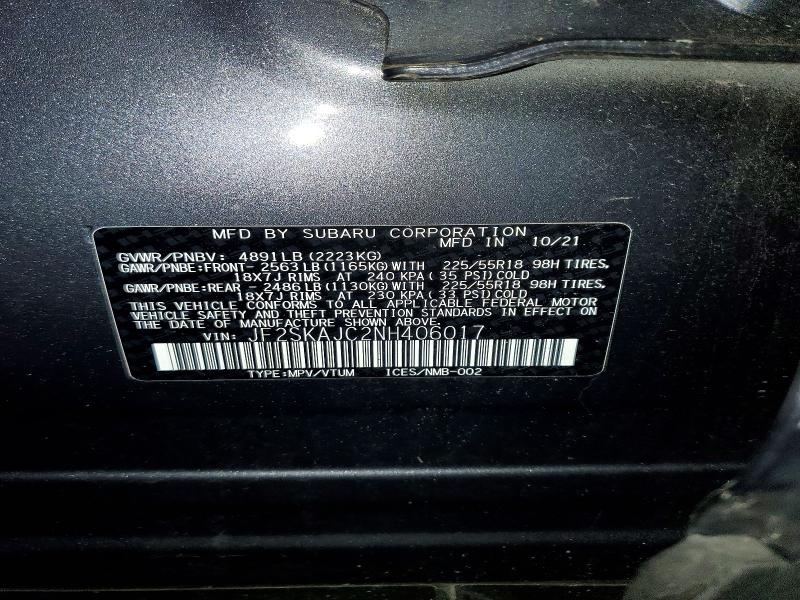 Aukcja sprzedaży 2022 Subaru Forester, vin: JF2SKAJC2NH406017, numer aukcji: 69032646