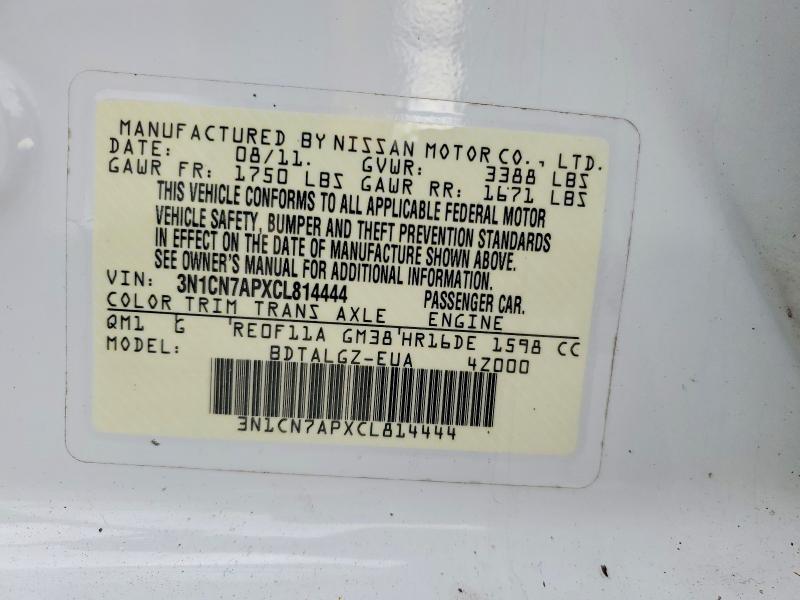 68004686 :رقم المزاد ، 3N1CN7APXCL814444 vin ، 2012 Nissan Versa مزاد بيع