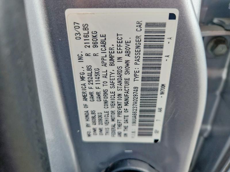 Продаж на аукціоні авто 2007 Acura Tl, vin: 19UUA66237A029749, номер лоту: 68610246