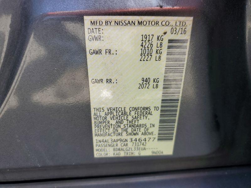 Продаж на аукціоні авто 2016 Nissan Altima, vin: 1N4AL3AP9GN346477, номер лоту: 67875716