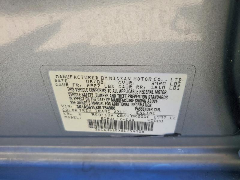 Продаж на аукціоні авто 2008 Nissan Sentra, vin: 3N1AB61EX8L754908, номер лоту: 69703946