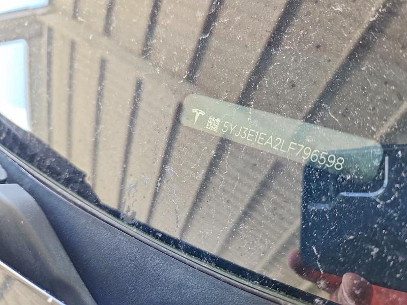 2020 Tesla Model 3 მანქანა იყიდება აუქციონზე, vin: 5YJ3E1EA2LF796598, აუქციონის ნომერი: 65901016