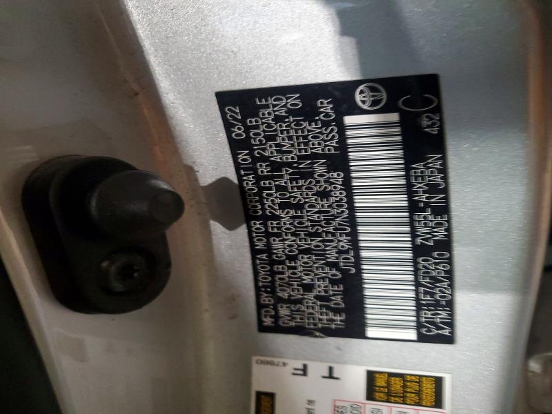 68391766 :رقم المزاد ، JTDL9MFU7N3038948 vin ، 2022 Toyota Prius مزاد بيع