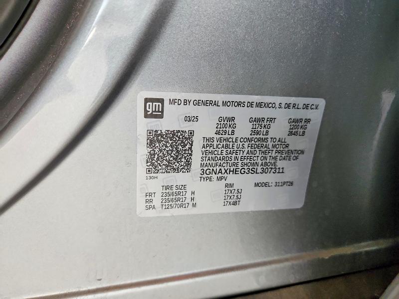 2025 Chevrolet Equinox მანქანა იყიდება აუქციონზე, vin: 3GNAXHEG3SL307311, აუქციონის ნომერი: 70077296