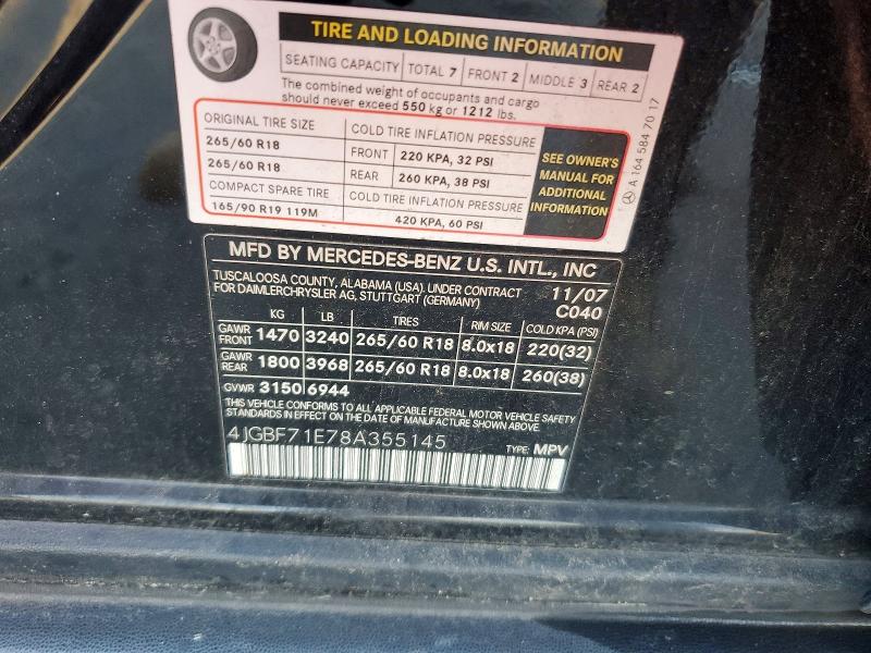 67377806 :رقم المزاد ، 4JGBF71E78A355145 vin ، 2008 Mercedes-benz Gl مزاد بيع