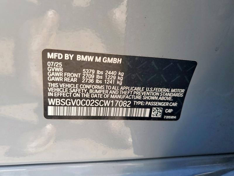 Aukcja sprzedaży 2025 Bmw M8, vin: WBSGV0C02SCW17082, numer aukcji: 69050666