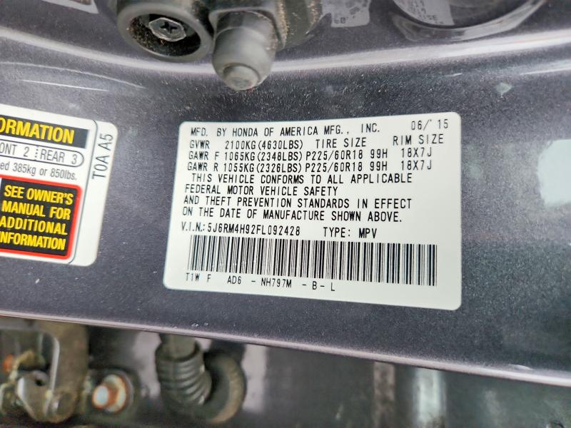 2015 Honda Cr-v მანქანა იყიდება აუქციონზე, vin: 5J6RM4H92FL092428, აუქციონის ნომერი: 67338386