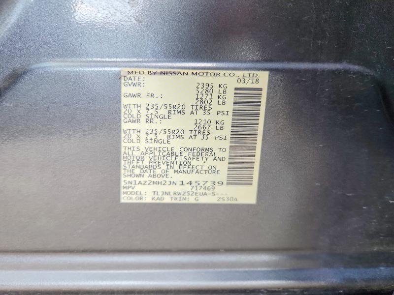 2018 Nissan Murano მანქანა იყიდება აუქციონზე, vin: 5N1AZ2MH2JN145739, აუქციონის ნომერი: 68829156
