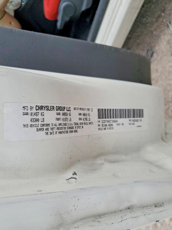 70686216 :رقم المزاد ، 3C3CFFAR3CT343649 vin ، 2012 Fiat 500 مزاد بيع