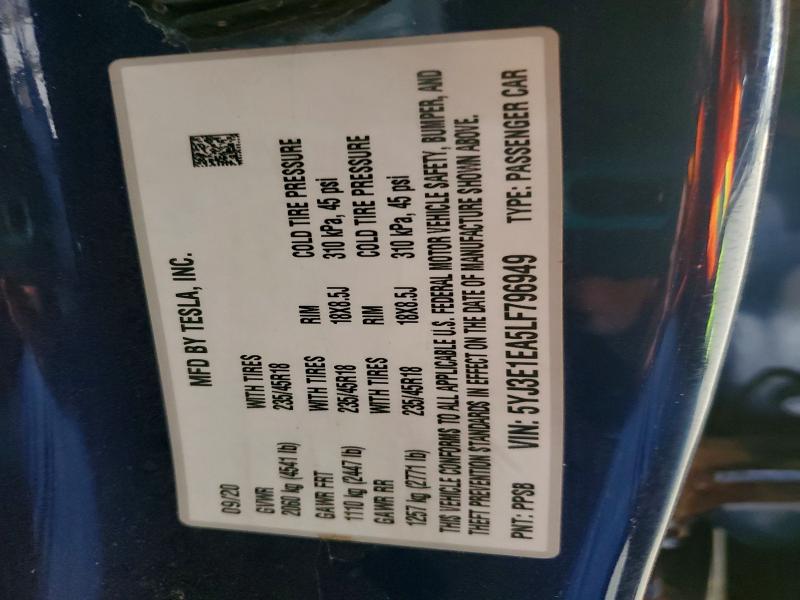 Продажа на аукционе авто 2020 Tesla Model 3, vin: 5YJ3E1EA5LF796949, номер лота: 68638336