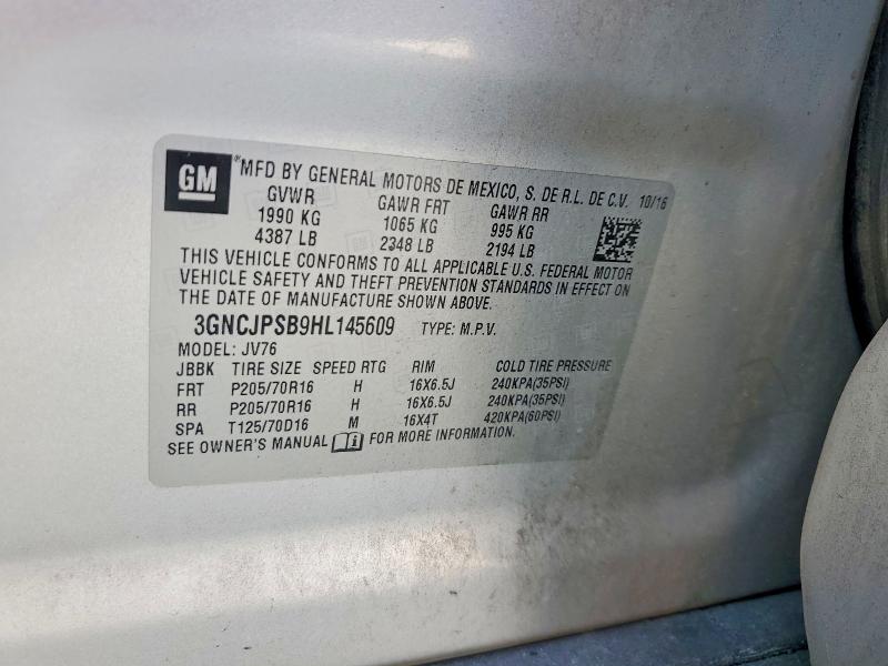 Aukcja sprzedaży 2017 Chevrolet Trax, vin: 3GNCJPSB9HL145609, numer aukcji: 68375596