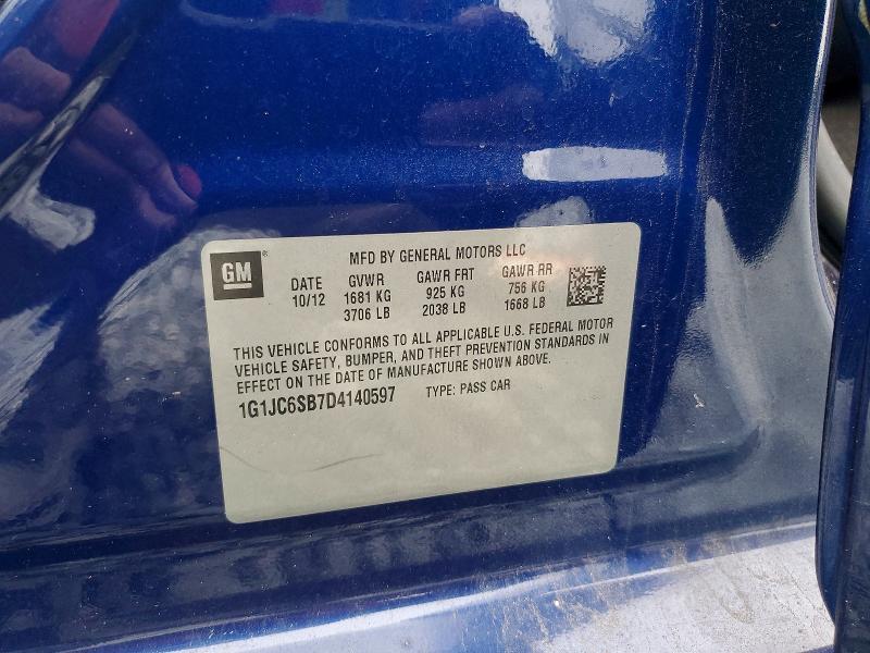 70045886 :رقم المزاد ، 1G1JC6SB7D4140597 vin ، 2013 Chevrolet Sonic مزاد بيع