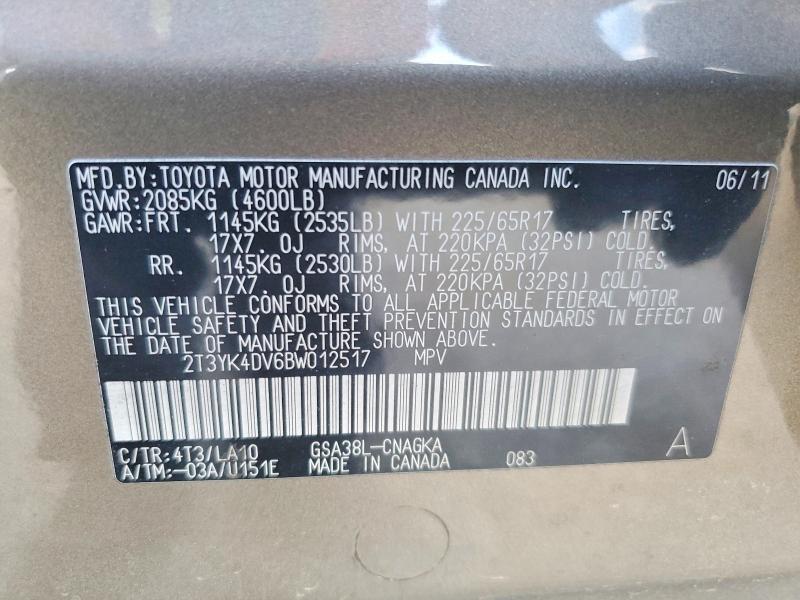 Aukcja sprzedaży 2011 Toyota Rav4, vin: 2T3YK4DV6BW012517, numer aukcji: 68615496