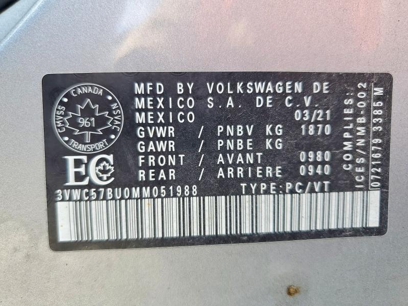 Aukcja sprzedaży 2021 Volkswagen Jetta, vin: 3VWC57BU0MM051988, numer aukcji: 67646446