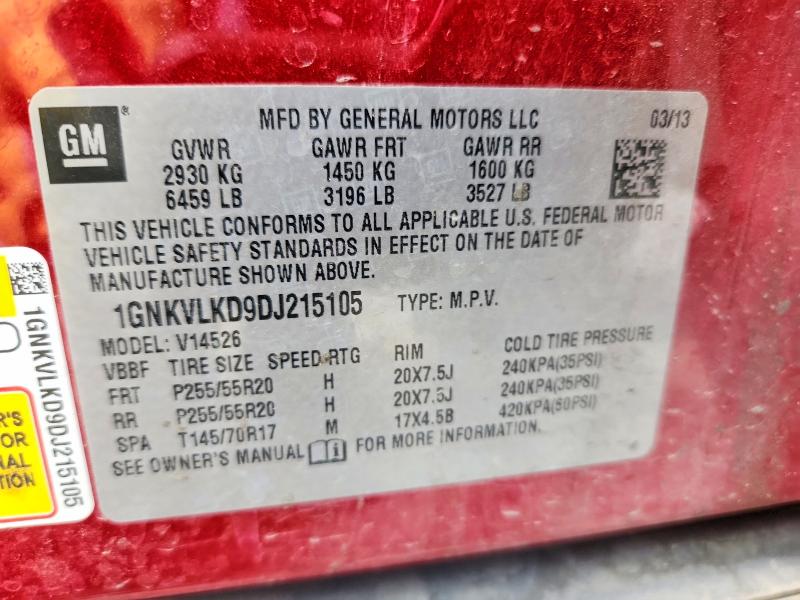 2013 Chevrolet Traverse მანქანა იყიდება აუქციონზე, vin: 1GNKVLKD9DJ215105, აუქციონის ნომერი: 67173666