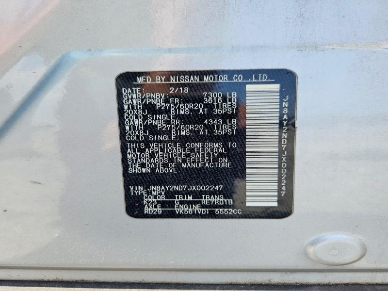 Продажа на аукционе авто 2018 Nissan Armada, vin: JN8AY2ND7JX002247, номер лота: 70035886