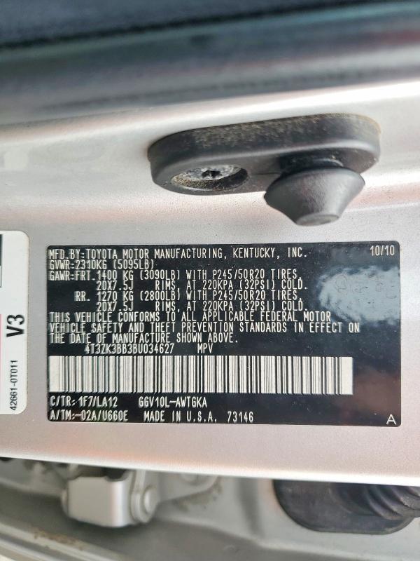 67385526 :رقم المزاد ، 4T3ZK3BB3BU034627 vin ، 2011 Toyota Venza مزاد بيع