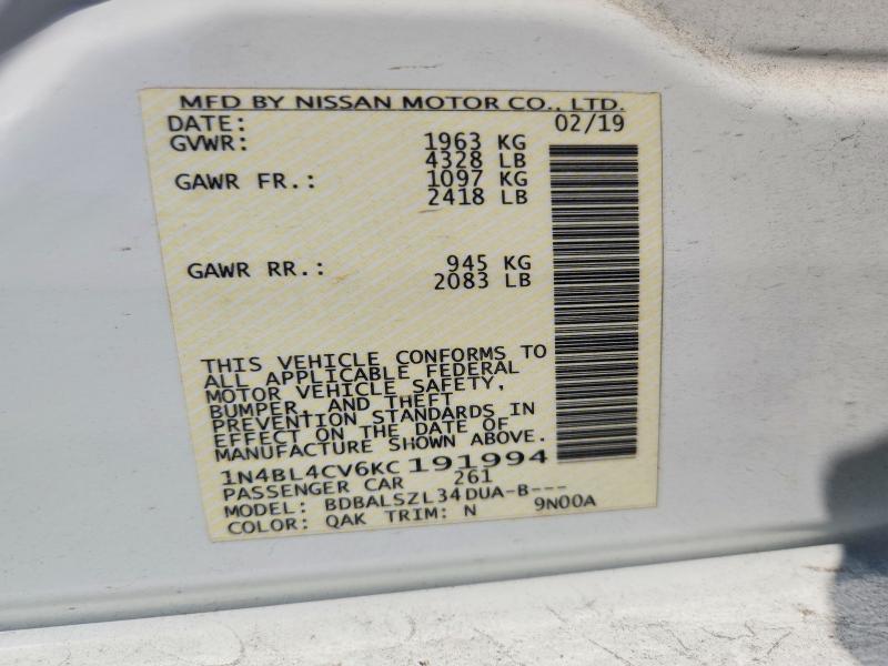 Продаж на аукціоні авто 2019 Nissan Altima, vin: 1N4BL4CV6KC191994, номер лоту: 67012396