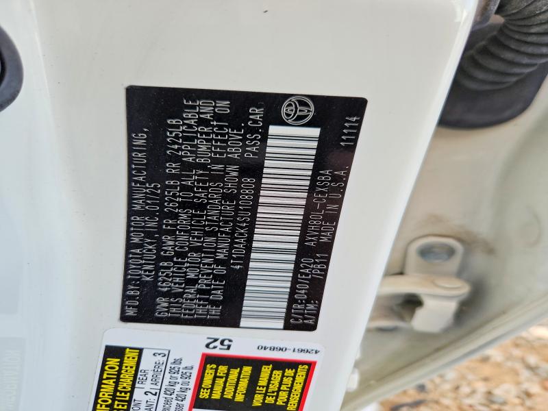 2025 Toyota Camry მანქანა იყიდება აუქციონზე, vin: 4T1DAACK4SU108808, აუქციონის ნომერი: 68856366