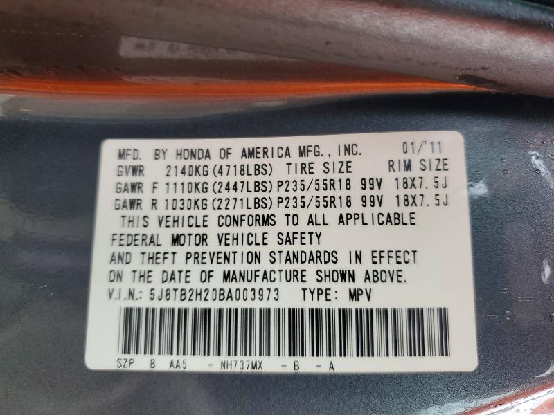 67848996 :رقم المزاد ، 5J8TB2H20BA003973 vin ، 2011 Acura Rdx مزاد بيع