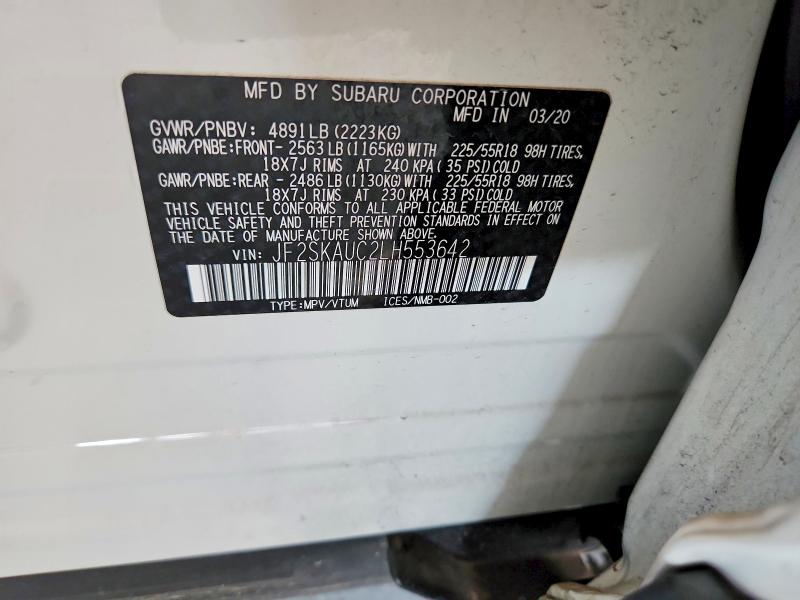 Aukcja sprzedaży 2020 Subaru Forester, vin: JF2SKAUC2LH553642, numer aukcji: 67207166