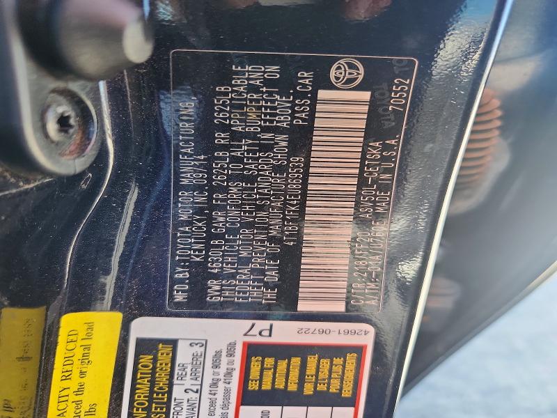 69100456 :رقم المزاد ، 4T1BF1FK4EU869539 vin ، 2014 Toyota Camry مزاد بيع