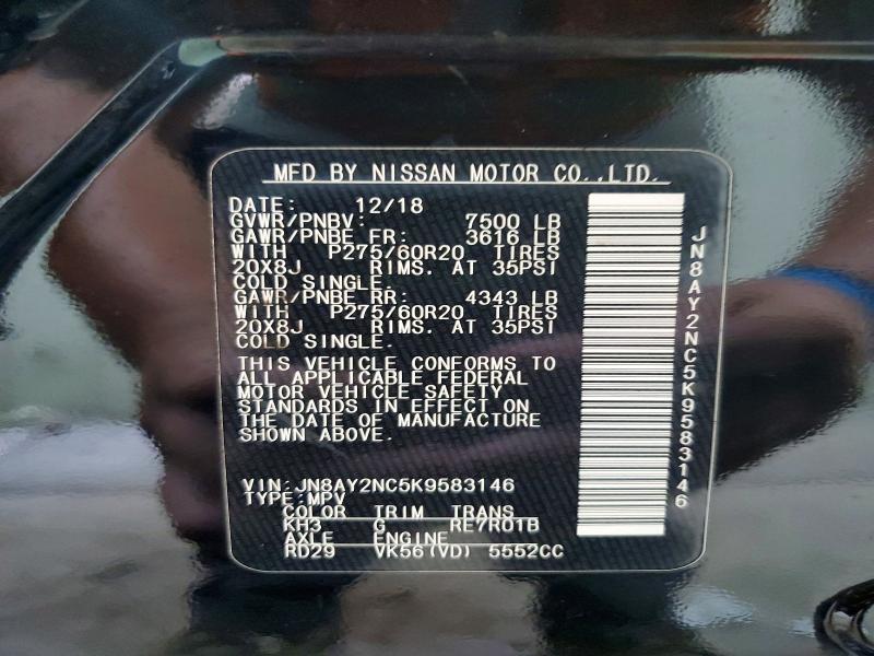 Aukcja sprzedaży 2019 Nissan Armada, vin: JN8AY2NC5K9583146, numer aukcji: 67342776