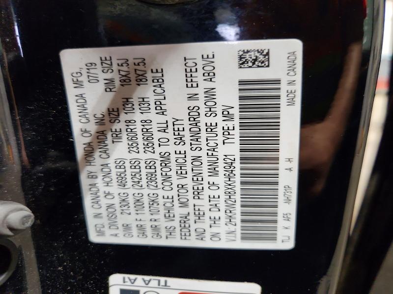 69552146 :رقم المزاد ، 2HKRW2H8XKH649421 vin ، 2019 Honda Cr-v مزاد بيع