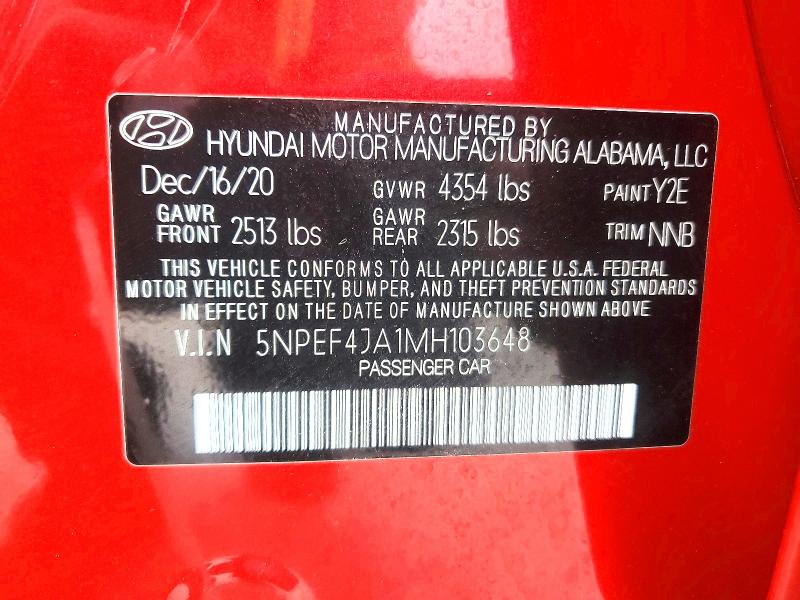 Продажа на аукционе авто 2021 Hyundai Sonata, vin: 5NPEF4JA1MH103648, номер лота: 70118876