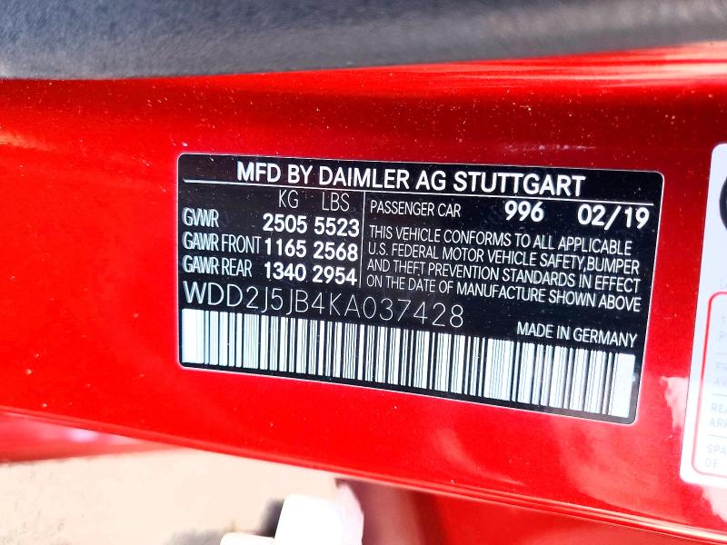 Продаж на аукціоні авто 2019 Mercedes-benz Cls, vin: WDD2J5JB4KA037428, номер лоту: 68724956