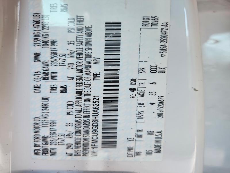 2017 Ford Escape მანქანა იყიდება აუქციონზე, vin: 1FMCU9GD8HUA62521, აუქციონის ნომერი: 67724756