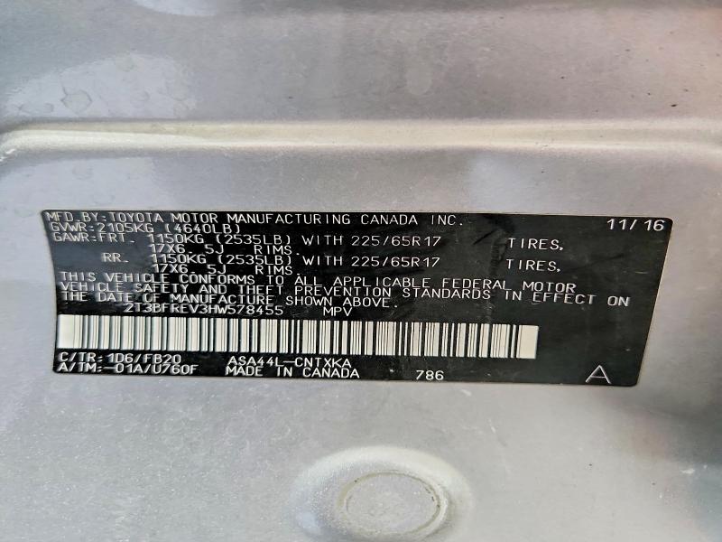 Aukcja sprzedaży 2017 Toyota Rav4, vin: 2T3BFREV3HW578455, numer aukcji: 68794866