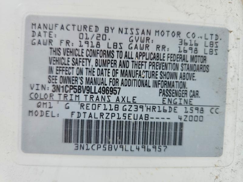 Продажа на аукционе авто 2020 Nissan Kicks, vin: 3N1CP5BV9LL496957, номер лота: 69326176