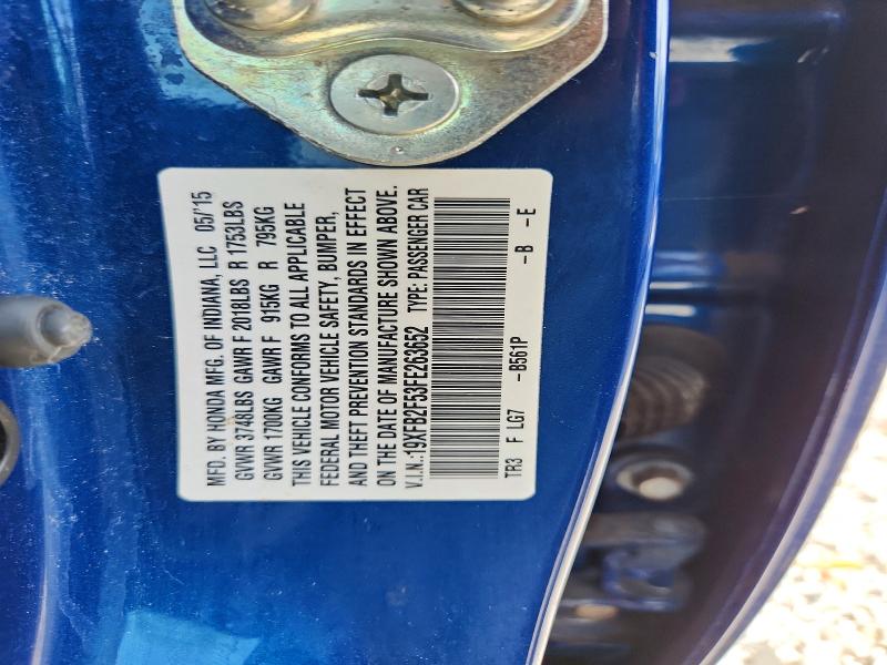 68022686 :رقم المزاد ، 19XFB2F53FE263652 vin ، 2015 Honda Civic مزاد بيع