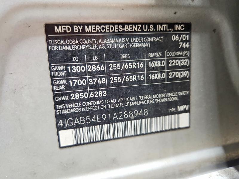 70500446 :رقم المزاد ، 4JGAB54E91A288948 vin ، 2001 Mercedes-benz Ml مزاد بيع