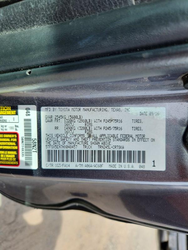 2017 Toyota Tacoma მანქანა იყიდება აუქციონზე, vin: 5TFSX5EN7HX048457, აუქციონის ნომერი: 70506636