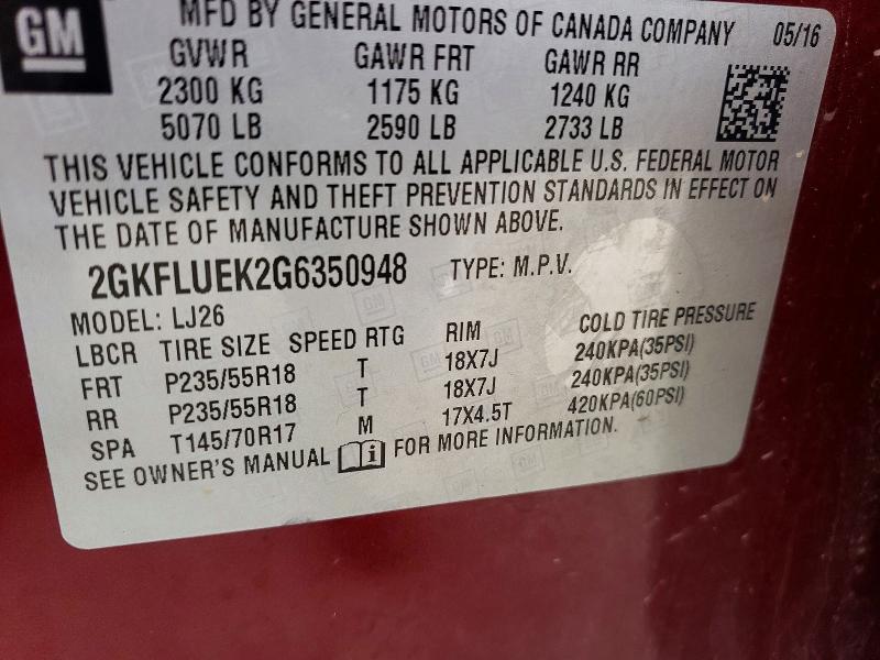 Aukcja sprzedaży 2016 Gmc Terrain, vin: 2GKFLUEK2G6350948, numer aukcji: 67377456