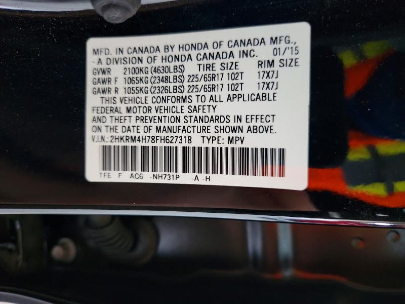 Продаж на аукціоні авто 2015 Honda Cr-v, vin: 2HKRM4H78FH627318, номер лоту: 67187716