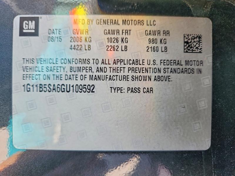 Продажа на аукционе авто 2016 Chevrolet Malibu Limited, vin: 1G11B5SA6GU109592, номер лота: 70936196
