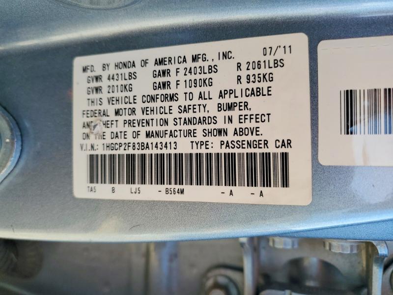 Aukcja sprzedaży 2011 Honda Accord, vin: 1HGCP2F83BA143413, numer aukcji: 70897576